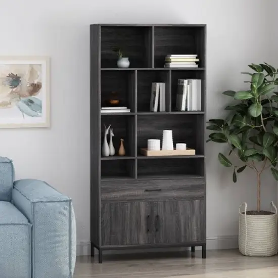 67.25" Gallatin Contemporary Cube Unit Bookcase Dark Gray - Christopher Knight Home image {1}