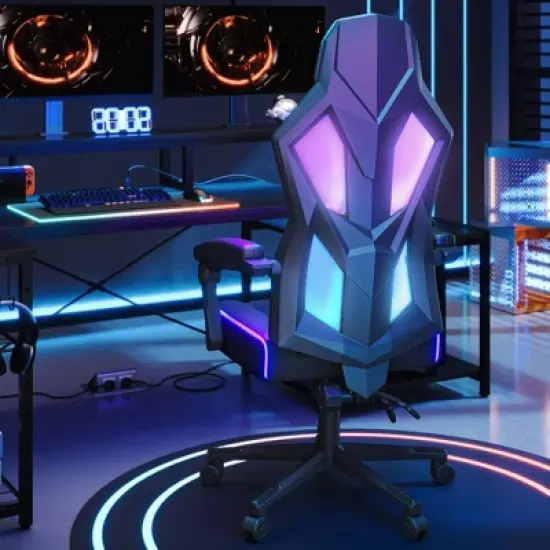 Bestier Breathable Fabric Gaming Chair with RGB LED Lighting and Adjustable Armrests image {6}