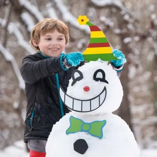 HearthSong - Decorate-a-Great Snowman Kit, Includes 40 Different Painted Wood Features with Storage Bag image {1}