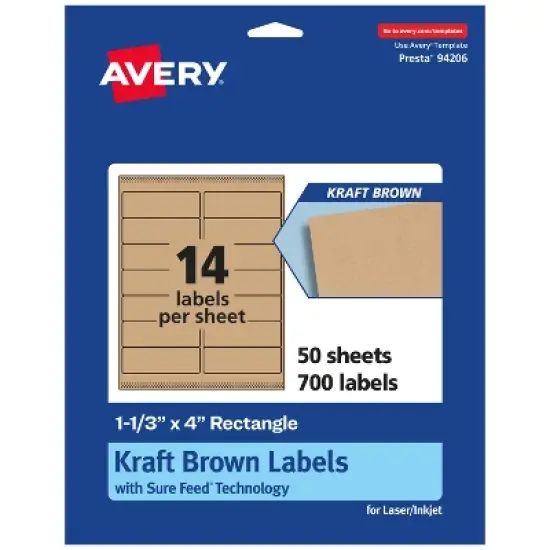 Avery Kraft Brown Rectangle Labels with Sure Feed, 1-1/3" x 4" image {6}
