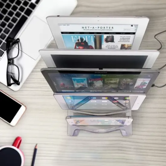Prosumer's Choice Universal 5 Tablet and Smartphone Charging Organizer Rack Desktop Stand Holder, Clear image {3}