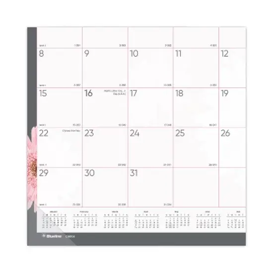 Monthly Desk Pad Calendar, Pink Daisy Artwork, 22 x 17, Pink/White Sheets, Black Binding, 12-Month (Jan to Dec): 2026 image {1}