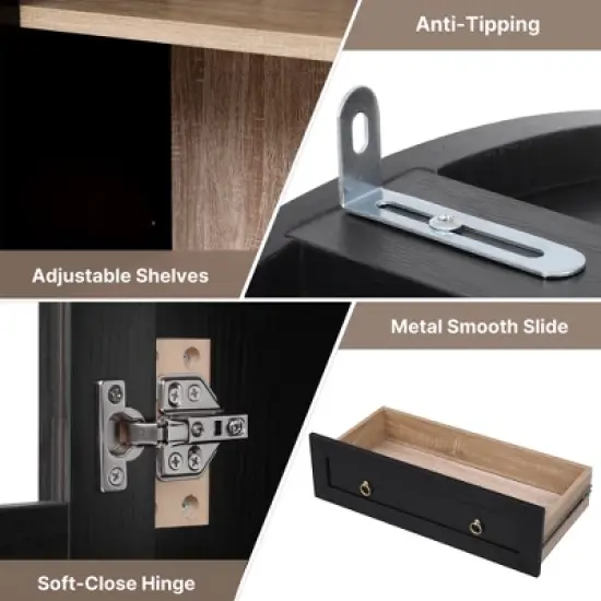 Rbied 71" Tall Arched Kitchen Pantry Cabinet Sideboard with 2 Drawer & Adjustable Shelves & Glass Door image {4}