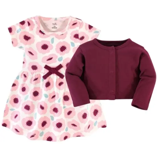 Touched by Nature Baby and Toddler Girl Organic Cotton Dress and Cardigan 2pc Set, Blush Blossom image {1}