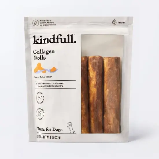 Rawhide Alternative Collagen Roll Peanut Butter Flavor Adult Dog Treats - Kindfull&trade; - 8.8oz/5ct image {3}