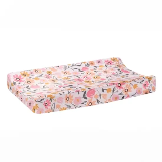 Lambs & Ivy Little Garden Ultra-Soft Pink Minky Floral Baby Changing Pad Cover image {2}