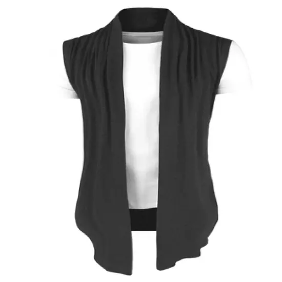 Lars Amadeus Men Casual Open Front Sleeveless Irregular Hem  with No Button Cardigan Vest image {7}