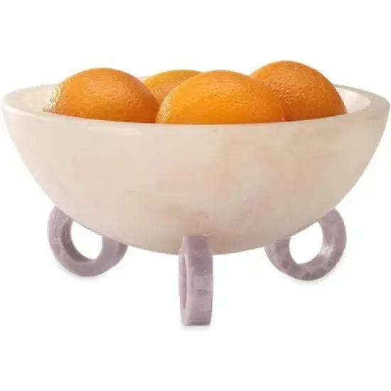 Folkulture Resin Fruit Bowl for Kitchen Counter, 9" Frosty White and Lilac Resin Decorative Bowl, Centerpiece Table Decorations image {9}