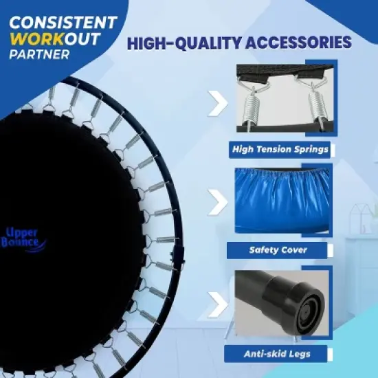 Machrus Upper Bounce Mini Trampoline with Adjustable Handbar &ndash; Round Foldable Rebounder Fitness Trampoline for Kids & Adults image {2}