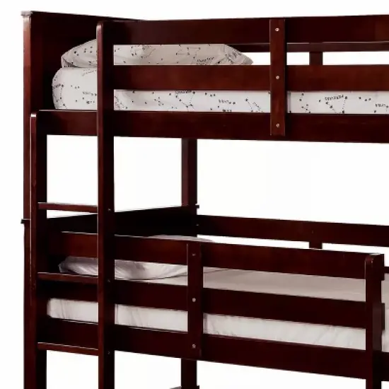 Triple Twin Kids' Reece Bunk Bed Dark Walnut - ioHOMES image {2}