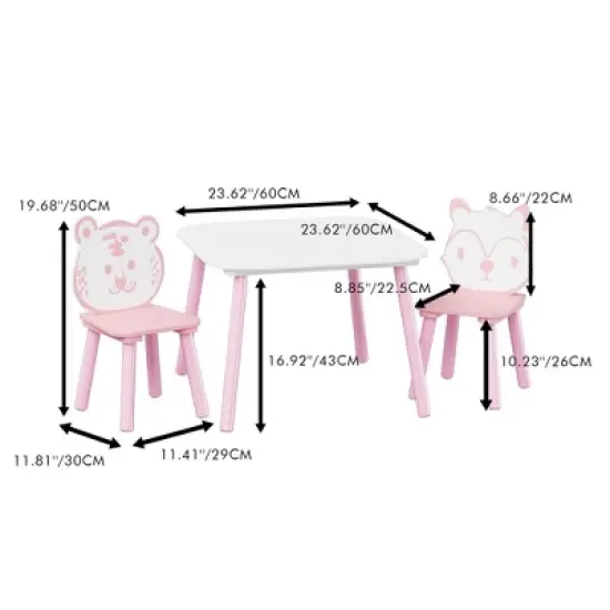 Yinvani 3-Piece Kids Table and Chair Set, Kids Activity Table for Drawing, Learning,Playroom or Nursery(Pink&White) image {2}