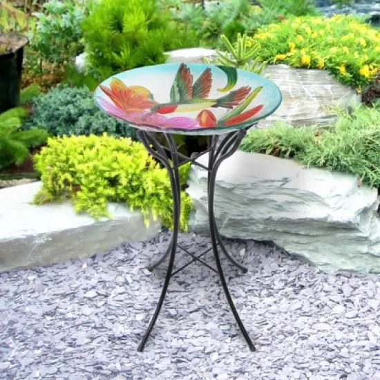 Teamson Home 18" Hummingbird Fusion Glass Bird Bath image {1}
