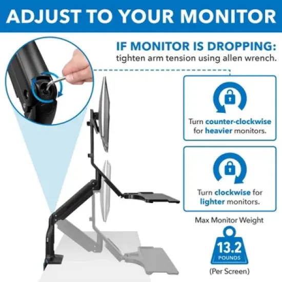 Mount-It! Height Adjustable Dual Monitor Sit Stand Desk Converter with Gas Spring Arm | 2 Integrated USB 3.0 Ports | C-Clamp and Grommet Base image {1}