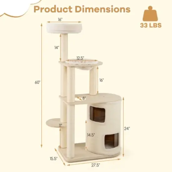 Tangkula Modern Cat Tree for Indoor Cats w/ 2-Story Condo Sisal Scratching Posts & Mat image {8}