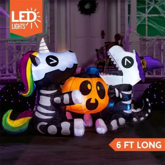 Joyfy 6 FT Long Halloween Inflatables Outdoor Decorations, Inflatable Skeleton Unicorn and Dinosaur with Pumpkin for Party Yard Garden Lawn Decoration image {1}
