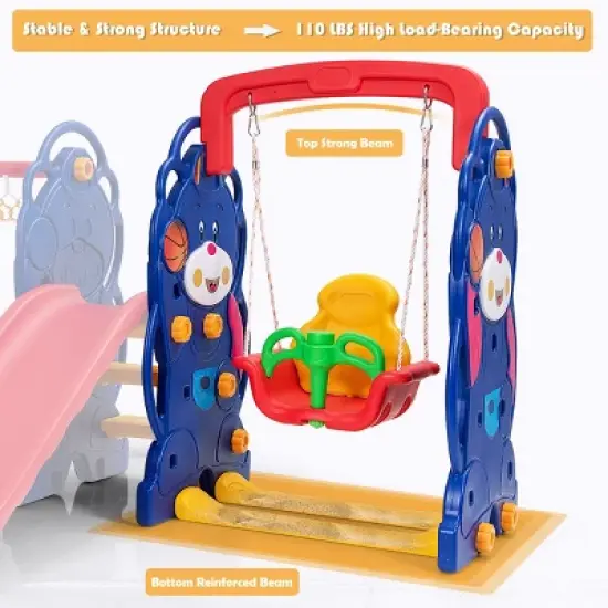 3 in 1 Toddler Climber and Swing Set Kid Climber Slide Playset w/Basketball Hoop image {4}