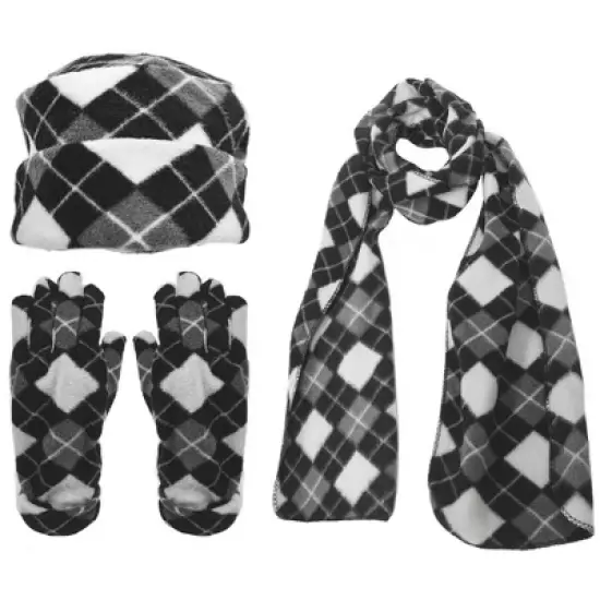 Women's Plaid 3-Piece Fleece Winter Set gloves scarf Hat image {7}
