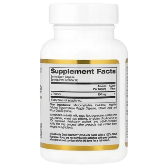California Gold Nutrition L-Theanine, Featuring AlphaWave&reg;, 100 mg, 60 Veggie Capsules image {1}