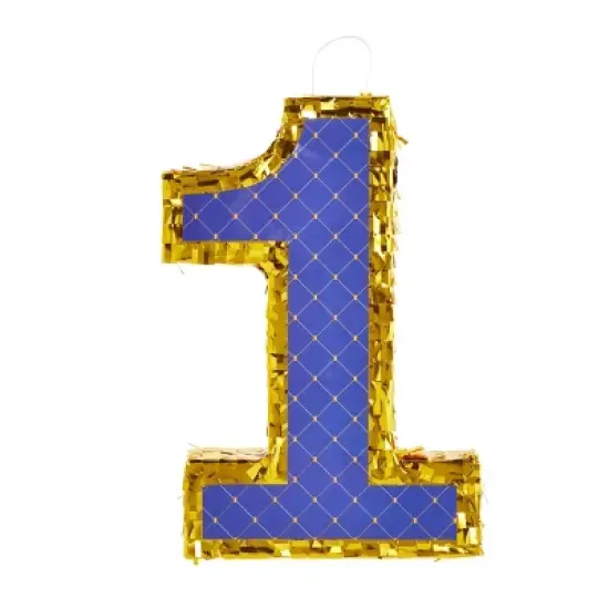 Blue Panda Small Royal Blue and Gold Number 1 Pinata with Pull Strings for 1st Birthday Party Table Decorations, 16.5 x 10.6 x 3 in image {4}