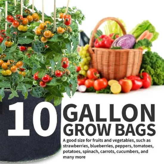 Garnen 5 Packs 10 Gallon Garden Potato Grow Bags, Fabric Grow Bags for Outdoor and Indoor Planters - Black image {5}