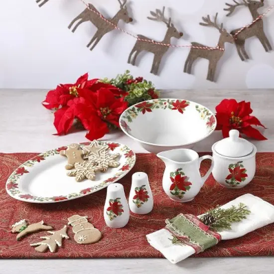 Gibson Home Perfect for Holidays Poinsettia 7 Piece Porcelain Serving Set in Red image {4}