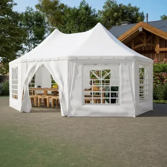 PAGED 20x15FT Patio Canopies and Gazebos with 1 Doors and 7 Windows, Waterproof, UV Protection Gazebo Pavilion Shelter Tent for Party, White image {5}