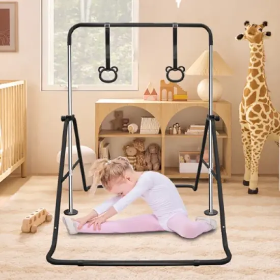 Gulches Black Multi-Functional Adjustable Height Children's Horizontal Gymnastic Bar With Bear Rings image {1}