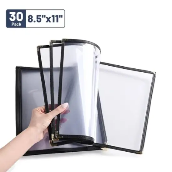WeChef 30 Pack Menu Covers 8.5 x 11" Book Style Menu Holders 4 Pages 8 Views Restaurant Bar Black image {8}