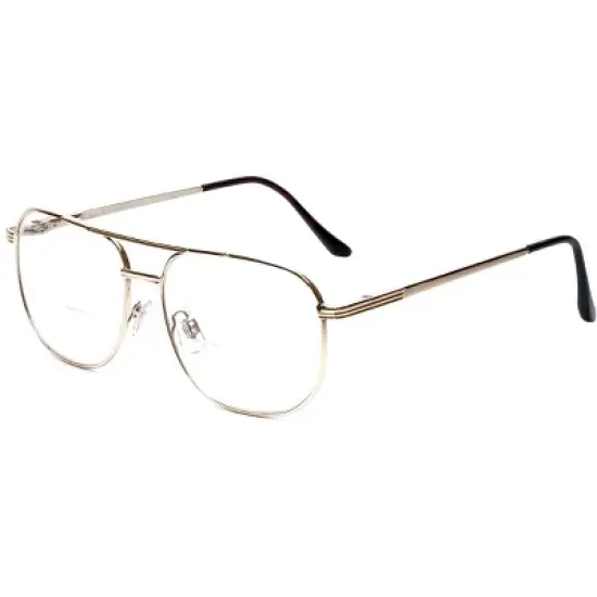 Clear Lens Glasses + Bifocal Reading Lens Vintage Square Spring Hinge Gold+1.50 image {2}