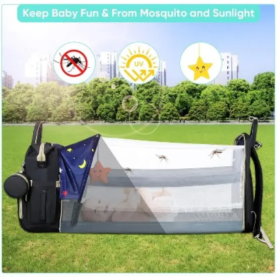 Itopfox Large Capacity Diaper Backpack with USB Port, Waterproof & Foldable Baby Travel Bag for Parents, Black image {6}