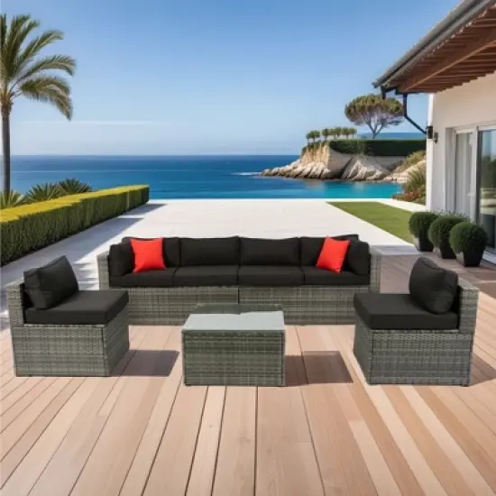 YOOCOZZ 5-Piece Outdoor Rattan Sectional Sofa Set with Loveseats, Armless Sofas, and Table, Free Combination image {14}