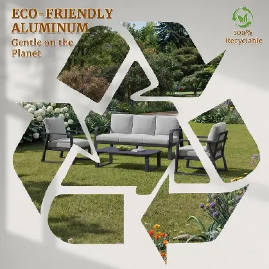 SUGOLD 5-Piece Aluminum Patio Conversation Set with Coffee Table and Gray Cushions image {8}