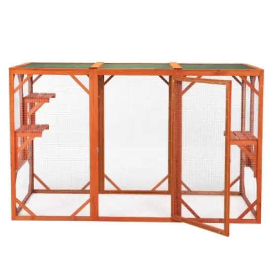 AZL1 Life Concept Pet Crates and Houses Outdoor Cat Cage with Weatherproof Roof and Adjustable Platforms for Safe Playtime, Orange, 70.9"*31.5"*31.5" image {4}
