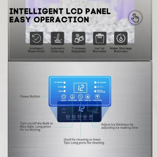 Hooure 15Inch Commercial Ice Maker Machine 160LBS/24H with 35LBS Storage Bin image {2}