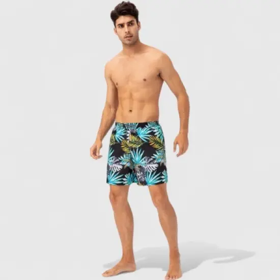 Anna-Kaci Active Men's Tropical Print Swim Trunks with Elastic Waistband and Side Pockets image {4}