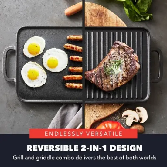 Bobby Flay Double Burner Cast Iron Reversible Griddle with Dual Handles image {8}