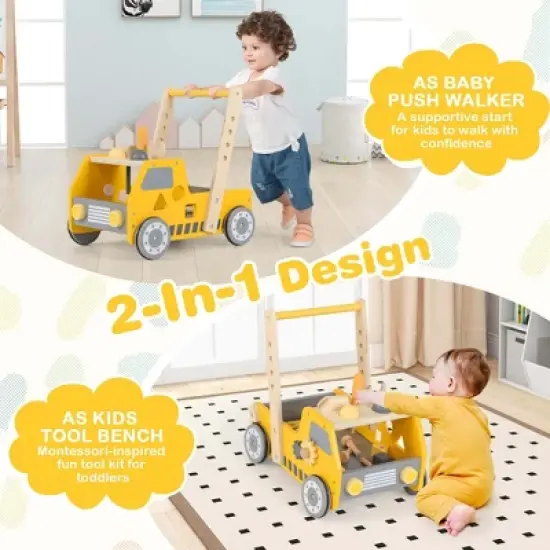 Costway 2-In-1 Montessori Wooden Baby Walker with Learning Activities Adjustable Speed image {7}