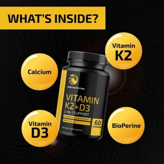 K2 + D3 Vitamin Capsules, Cardiovascular Health, Nobi Nutrition, 60ct image {4}