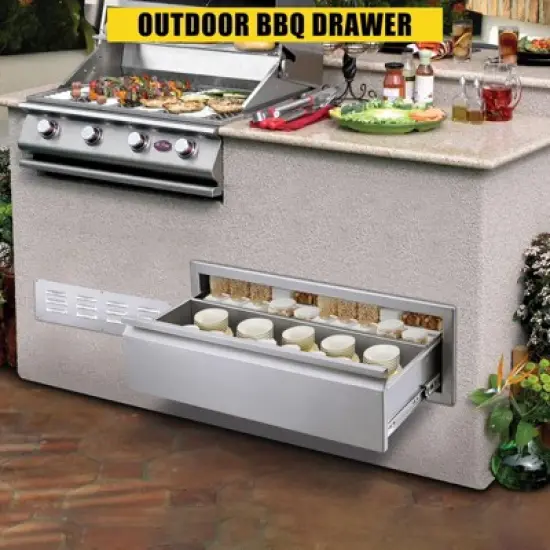 Outdoor Kitchen Drawers, Stainless Steel BBQ Drawer with Divider - Built-in Flush Mount for BBQ Islands image {6}