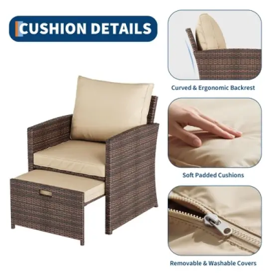 5-Piece Patio Furniture Set, Outside Bistro Set with Removable Cushions, Modern Rattan Patio Chairs Conversation Set for Porch, Garden, Balcony image {6}