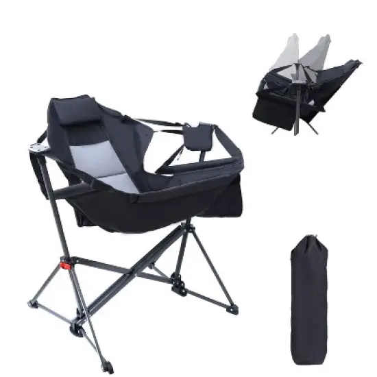 Hammock Camping Chair with Stand, High Back Swing Rocker, Folding Design, Cup Holder & Side Pocket, Heavy Duty for Outdoor Use image {8}