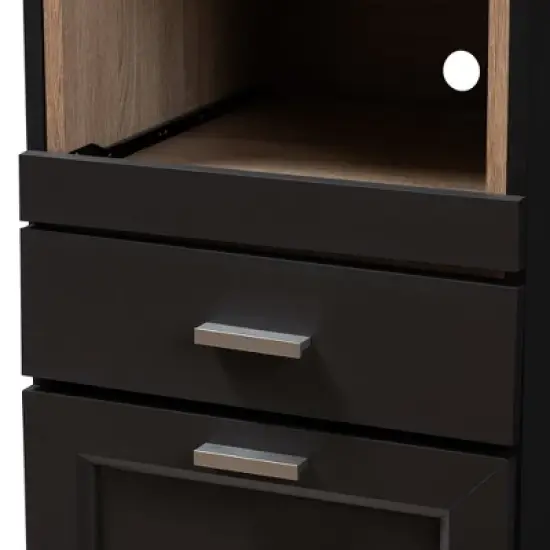 Fabian Oak Finished Kitchen Cabinet with Roll Out Compartment Dark Gray/Brown - Baxton Studio image {8}