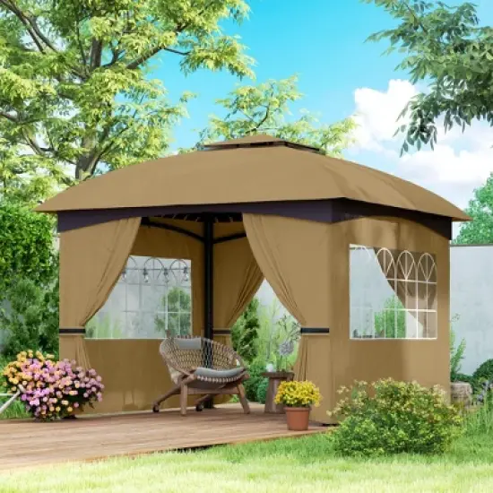 Outsunny 11' x 11' Outdoor Patio Gazebo with Curtains, Church Windows, Galvanized Steel Frame for Lawn, Backyard and Deck image {2}