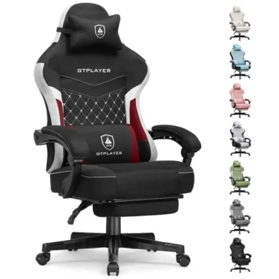 GTPLAYER Gaming Chair with Footrest, Premium Breathable Fabric, Waist Support, Linkage Armrest image {10}