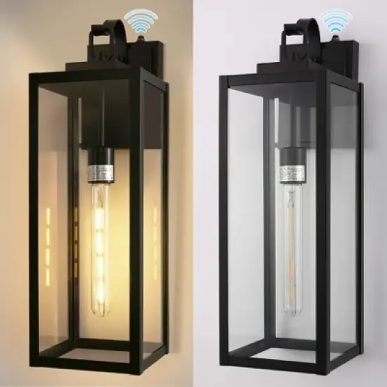DORESshop 20 in. 2-Pack Large Black Outdoor Wall Lanterns Waterproof with Dusk to Dawn for Porch and Doorway (T30 Bulbs Included) image {5}