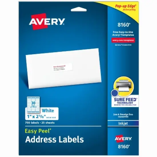 Avery Address Labels, 1" x 2-5/8", White, 750 Labels (8160) image {9}