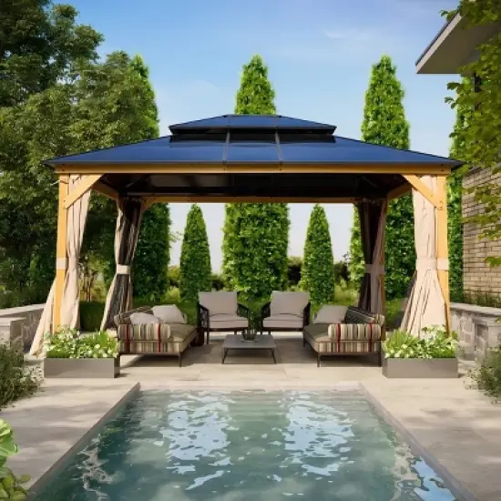 EROMMY 15 Ft. W X 13 Ft. D Solid Wood Patio Gazebo image {1}