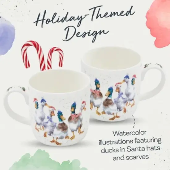 Royal Worcester 14 Oz Duck The Halls Christmas Mug with Duck Design - Fine Bone China Winter Holiday Coffee Mug, Microwave & Dishwasher Safe image {2}