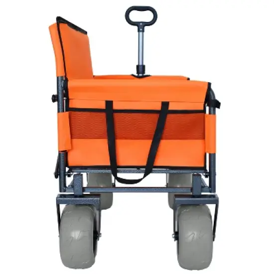 3-in-1 Folding Wagon with Bench Seat &uml;C 500lbs Capacity, 9"x4" Beach Tires for Camping & Beach, orange image {6}