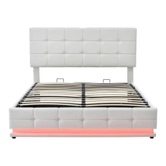 Queen Size PU Tufted Upholstered Platform Bed with Hydraulic Storage System, LED Lights and USB charger-ModernLuxe image {5}